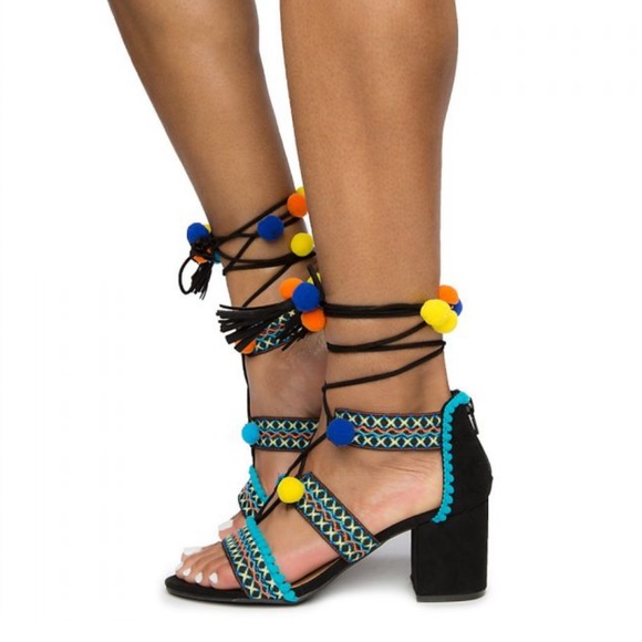 Bamboo PomPom Tie Up Low Heel’s - Picture 5 of 5